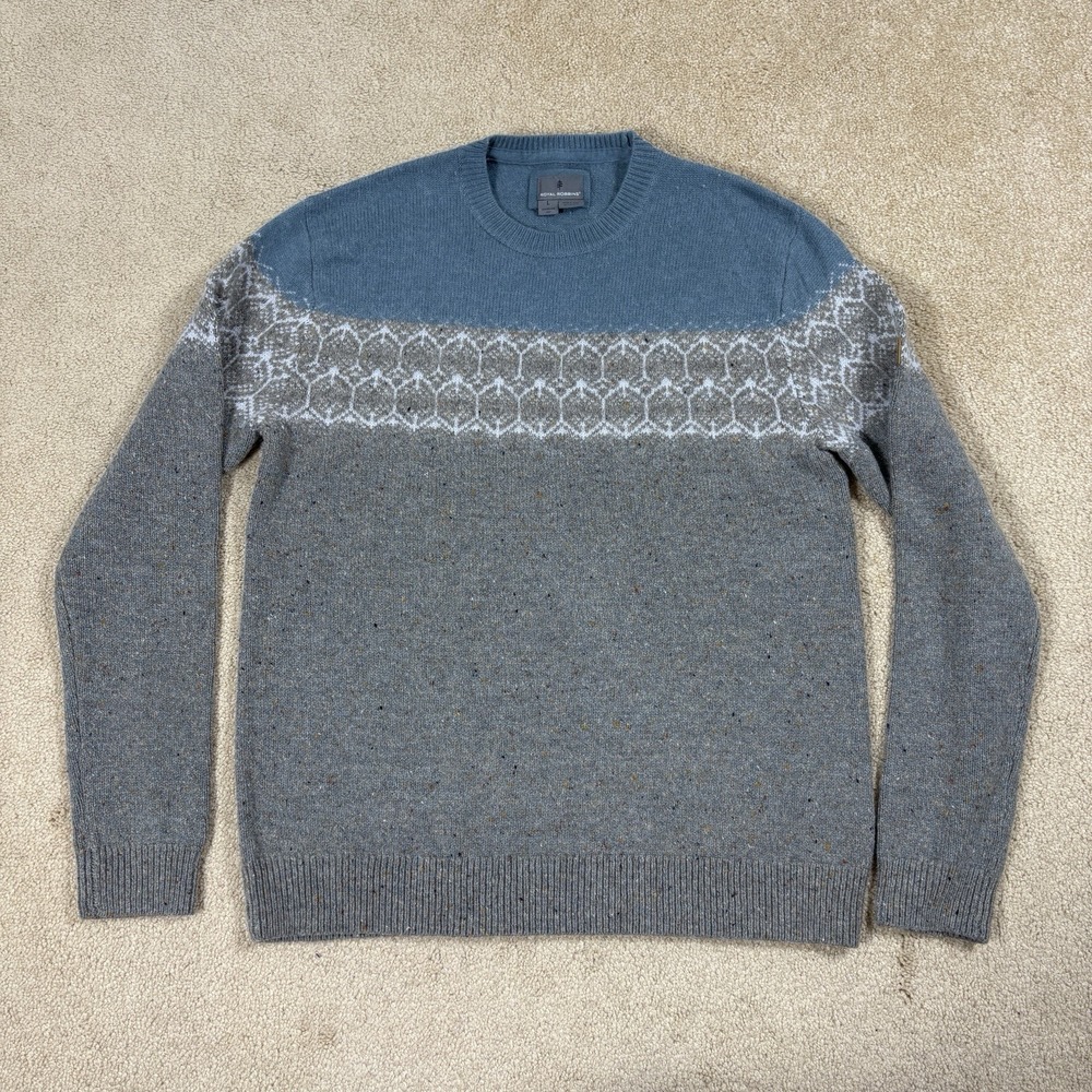 Royal Robbins Men's Long Sleeve Pullover Sweater Blue Fair Isle Size Large Wool